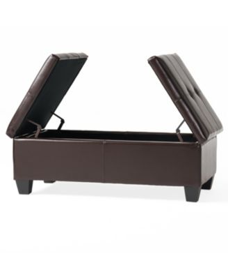Streamdale Tufted Leather Storage Ottoman - Dual Opening Tray Top