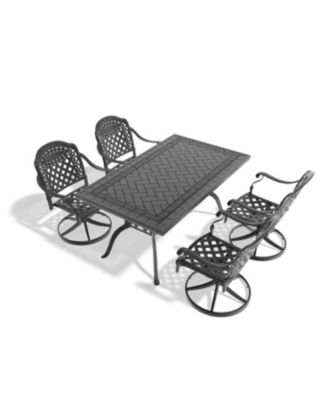 Streamdale 5-Pc Cast Aluminum Dining Set, 4 Swivel Chairs & Rectangular Table, Black Frame