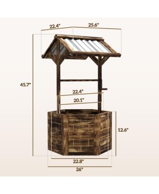 Wooden Wishing Well Planter with Galvanized Canopy, Light 25.6" W x 22.4" D x 45.7" H
