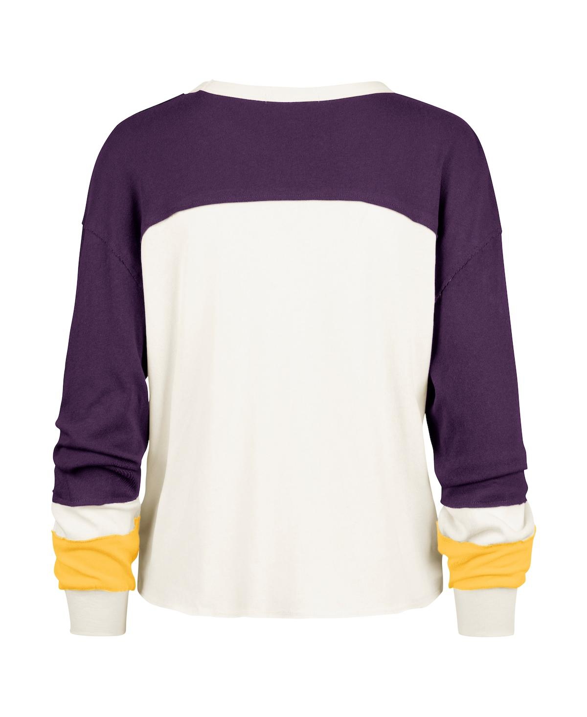 47 BRAND WOMEN'S CREAM LSU TIGERS DOUBLE HEADER CURVE RAGLAN LONG SLEEVE T-SHIRT 