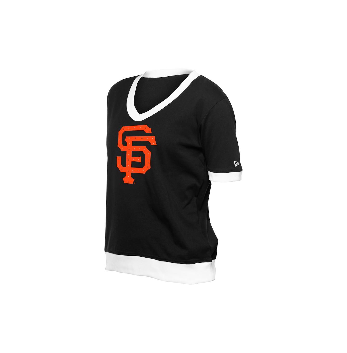 Женская футболка New Era Black San Francisco Giants Game Day Rhinestone V-Neck — фото 2