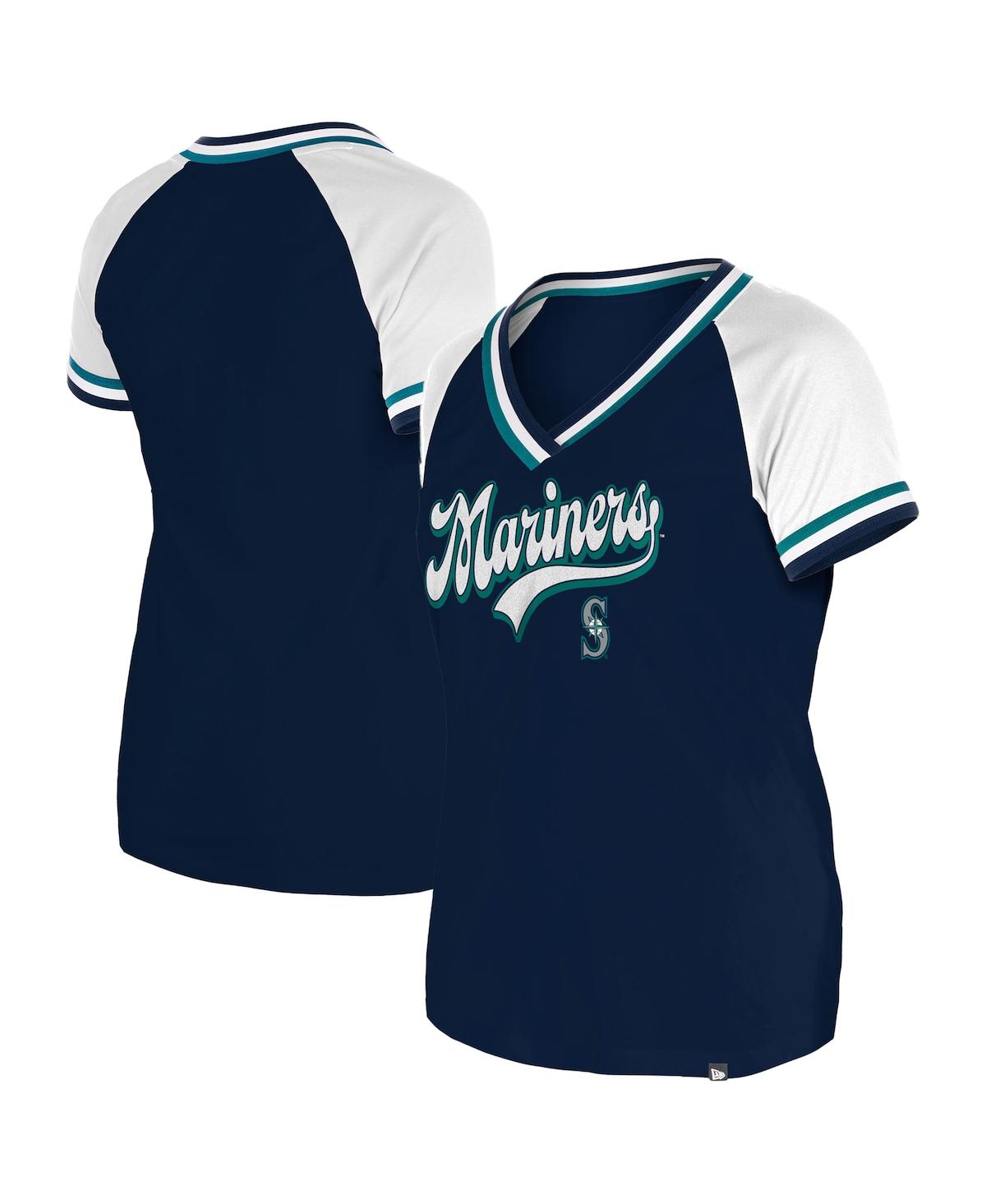 New Era Women's Navy Seattle Mariners Gameday Raglan V-neck T-shirt