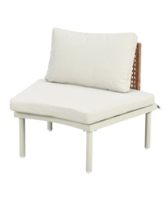 6-Piece Half Moon Patio Sofa Set, Wicker, Glass Tables, Cushions & Pillows