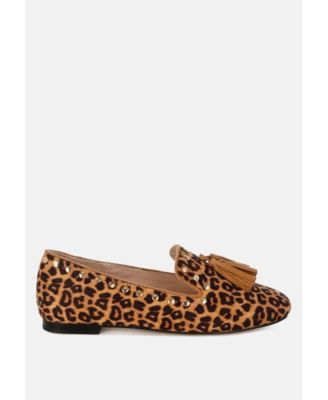 Niloha Studs & Tassels Detail Leopard Loafers