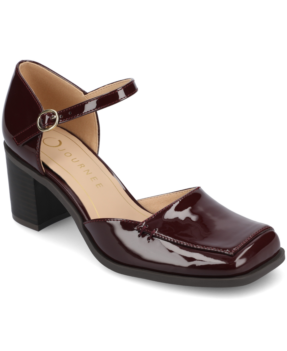 Journee Collection Women's Evangeline Stacked Heel Pumps In Burgundy