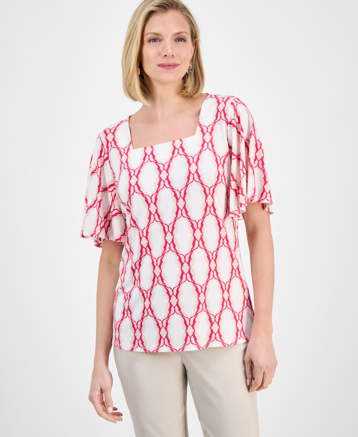 JM COLLECTION WOMEN'S PRINTED SQUARE-NECK TOP, EXCLUSIVELY AT MACY'S 