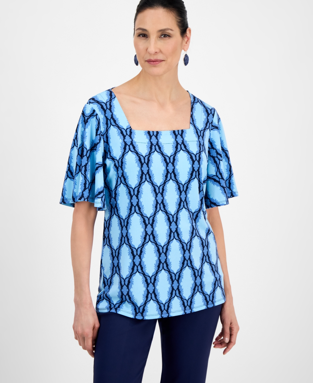 JM COLLECTION WOMEN'S PRINTED SQUARE-NECK TOP, EXCLUSIVELY AT MACY'S 