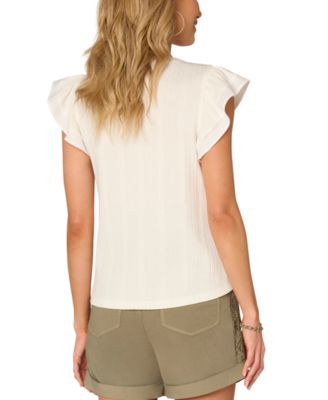 Women's Mixed-Media Flutter-Sleeve Top