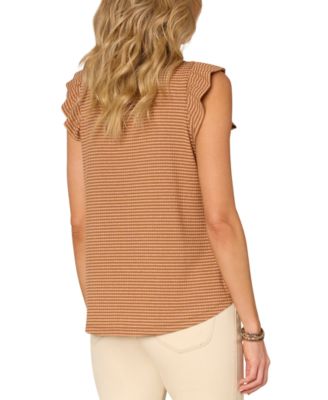 Women's Ruffled Cap-Sleeve Striped Knit Top