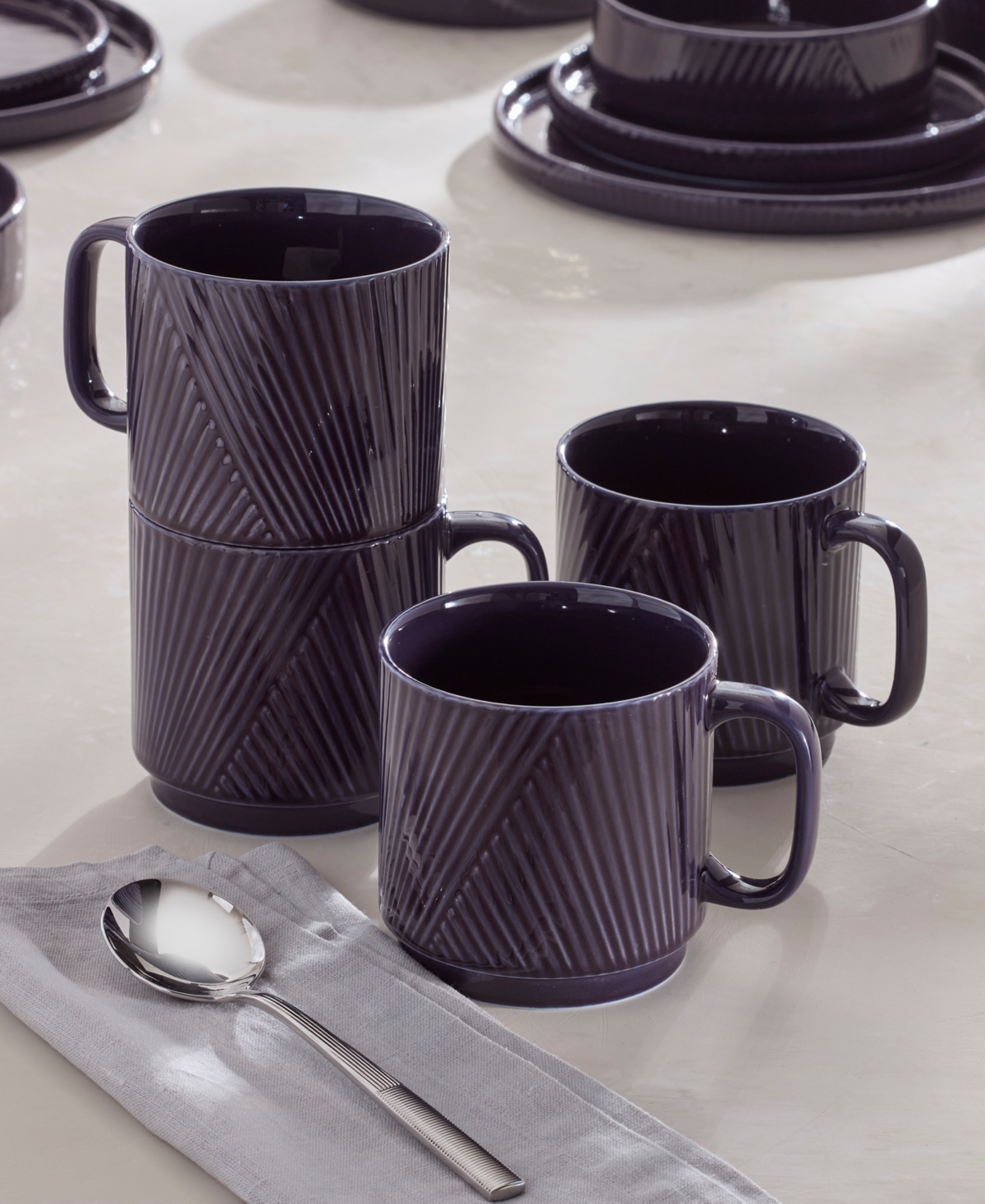 Lenox Modulus Textured Mugs, Set Of 4 In Blue