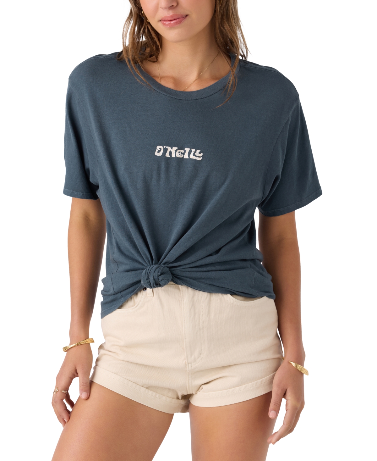 Juniors' Island Palms Short-Sleeve Cotton Graphic T-Shirt - Slate