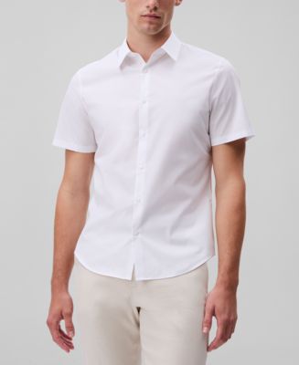 calvin klein white slim fit dress shirt Men's Non Iron Stretch French Cuff Shirt, White, 15.5