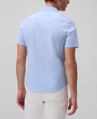 Men's Slim Fit Short Sleeve Solid Stretch Button-Front Shirt