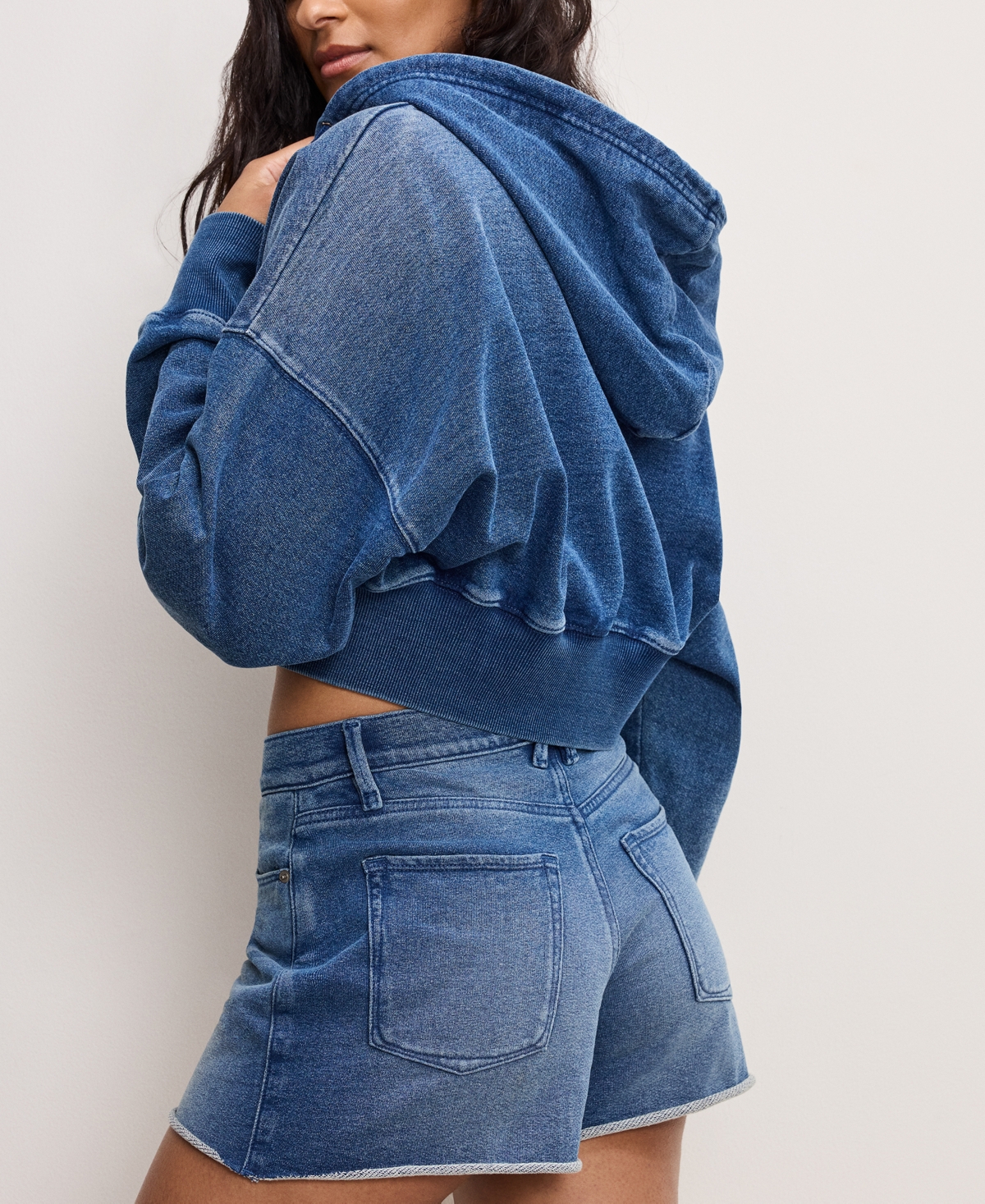 Shop Good American Women's Jeanius Cotton Zip-up Hoodie In Indigo900