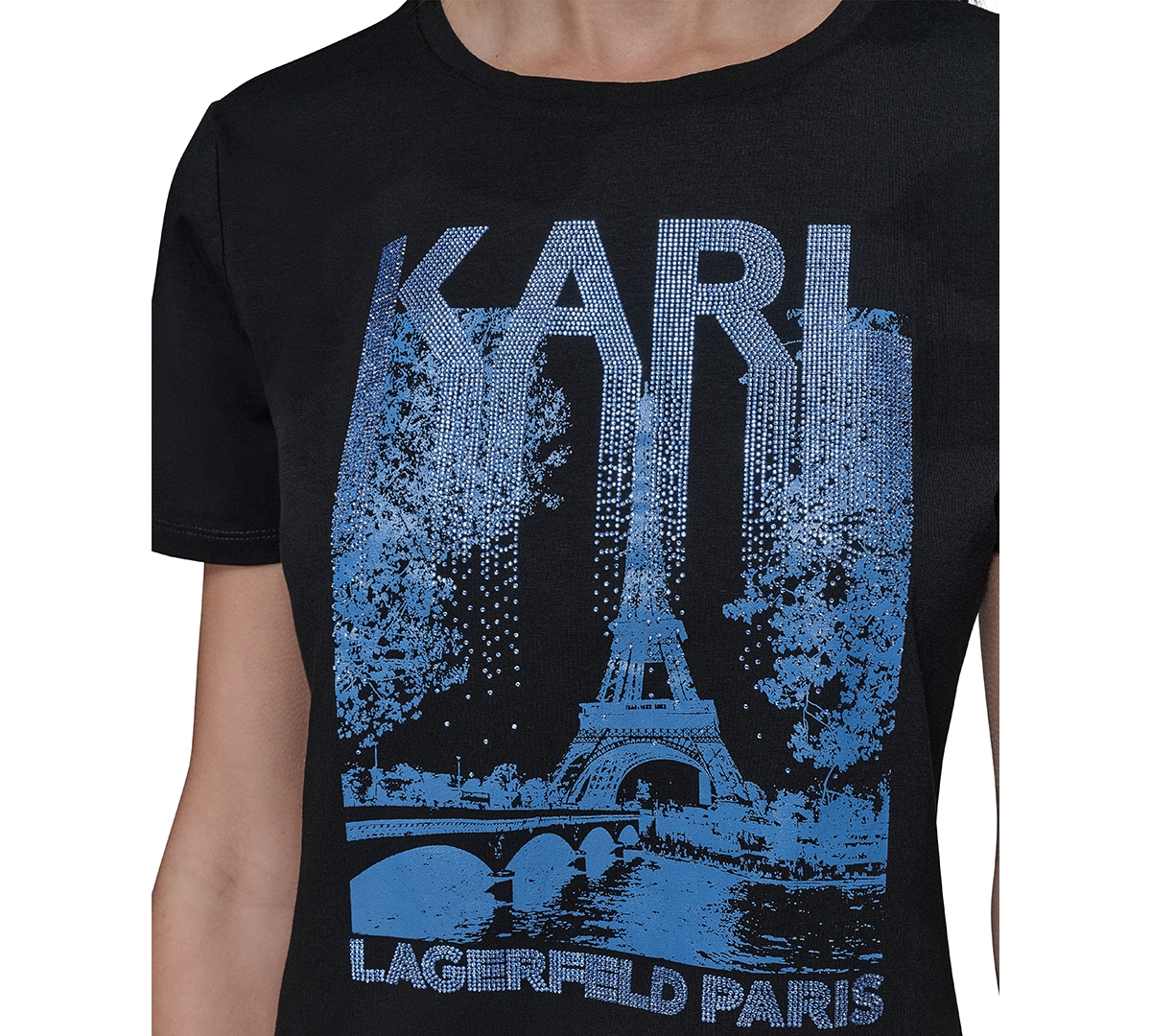 Shop Karl Lagerfeld Women's Embellished Paris Scene Graphic T-shirt In Black  Blue
