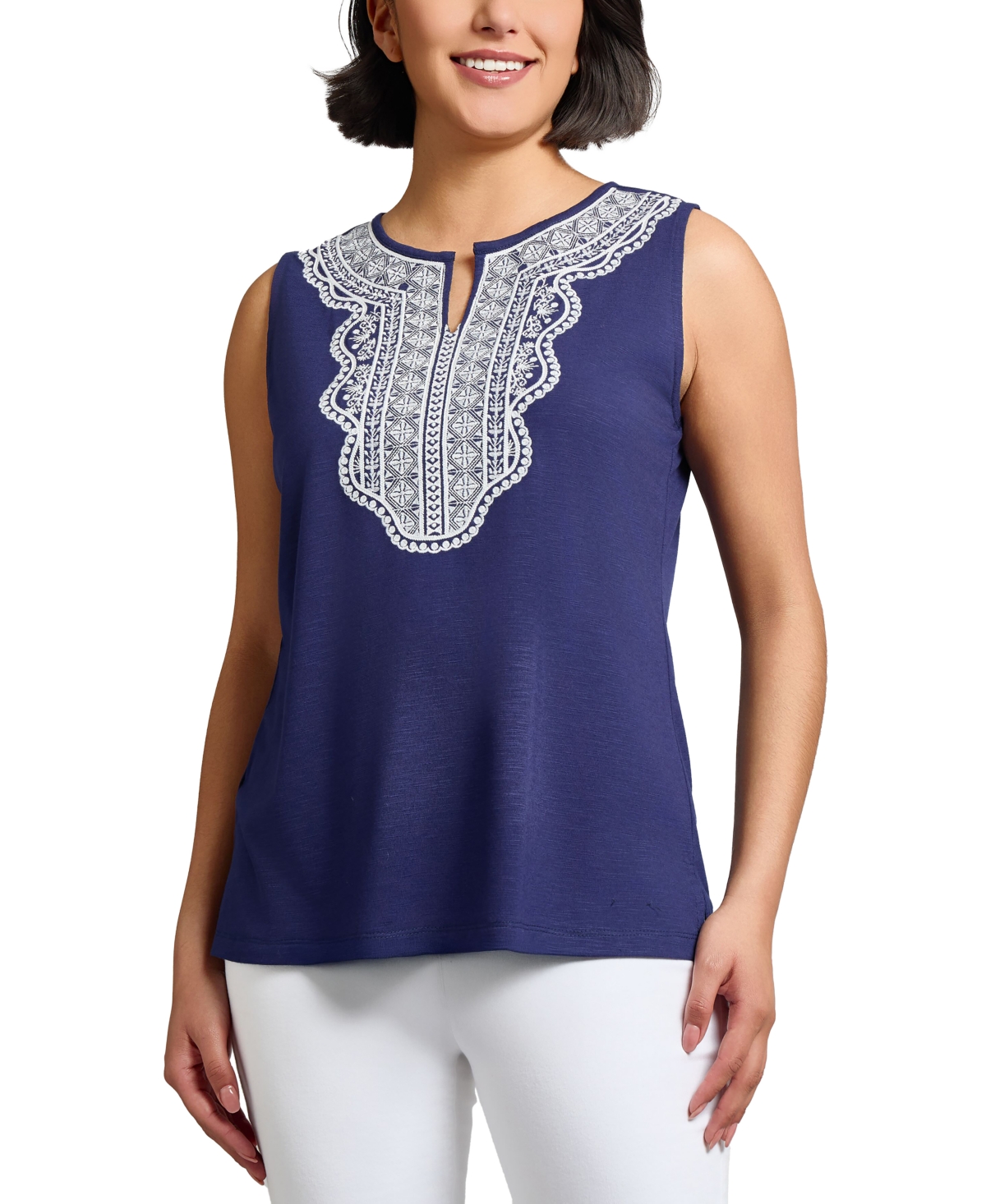 Jones New York Embroidered Sleeveless Top