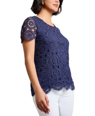 Women's Lace Scalloped Short-Sleeve Top
