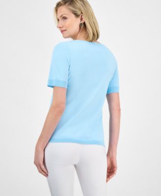 売れ筋商品|||ジェイエムコレクション ニット&セーター アウター レディース Women's Printed Mixed-Media Sweater, Exclusively at Macy's Blue a Combo JM Collection Women's Printed Mixed-Media Sweater