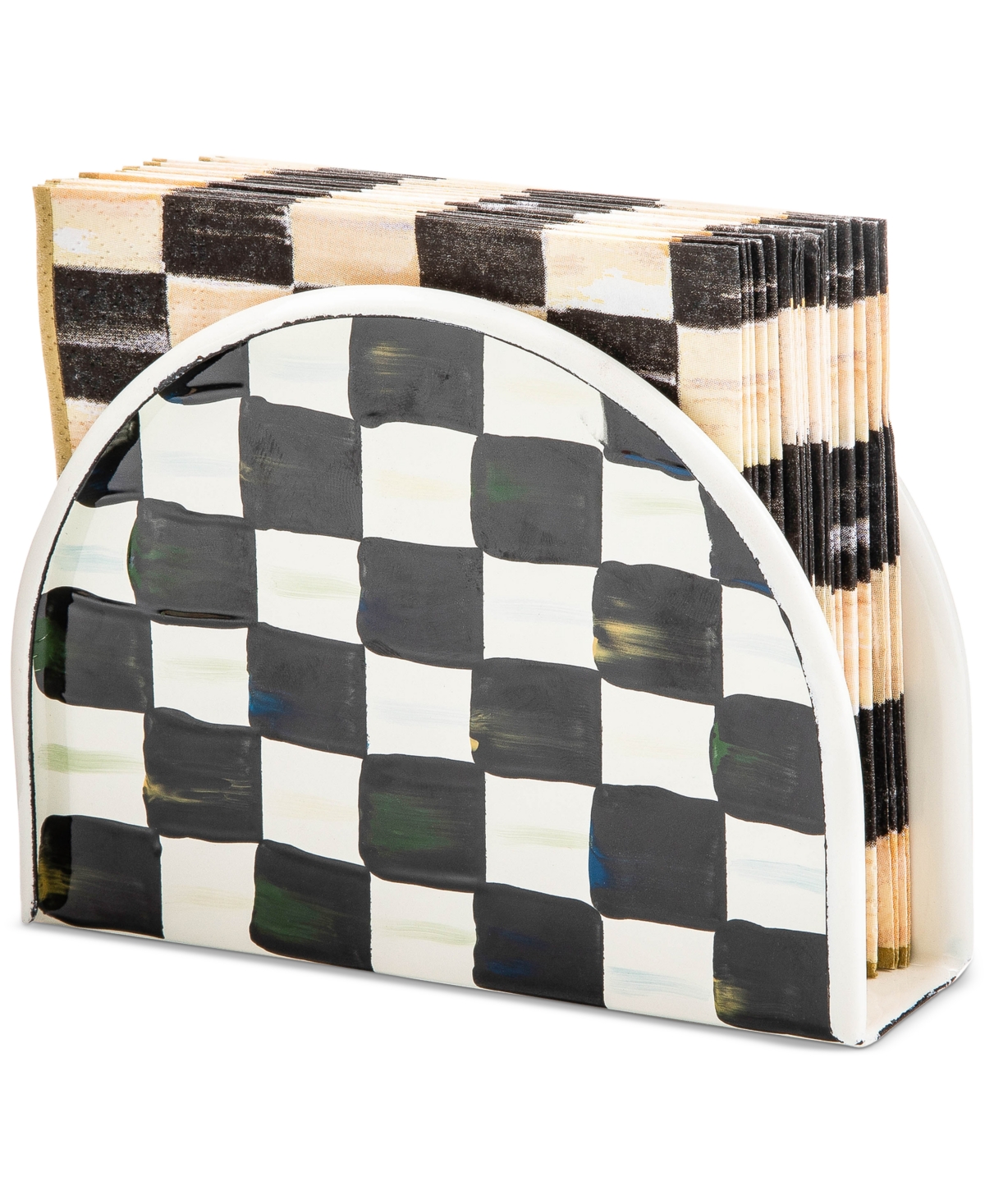 Mackenzie-childs Courtly Check Enamel Napkin Holder In Black,white