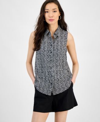 I.N.C. International Concepts - Women's Printed Button-Down Sleeveless Blouse