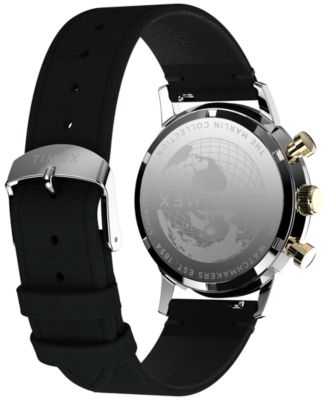 Men's Analog Black Leather Strap Watch, 40mm