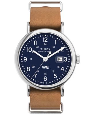 とめーと　TIMEX ミリタリーウォッチ 38mm クォーツ 稼働品 Timex Men's Analog Brown Leather Strap Watch, 40mm - Macy's