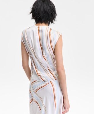 Women's Striped Cap-Sleeve Top, Exclusively at Macy's