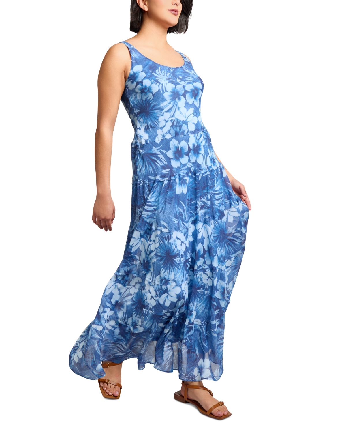 Jones New York Print Sleeveless Chiffon Maxi Dress In Blue