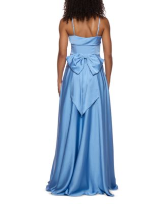 Juniors' Satin Square-Neck Sleeveless Gown