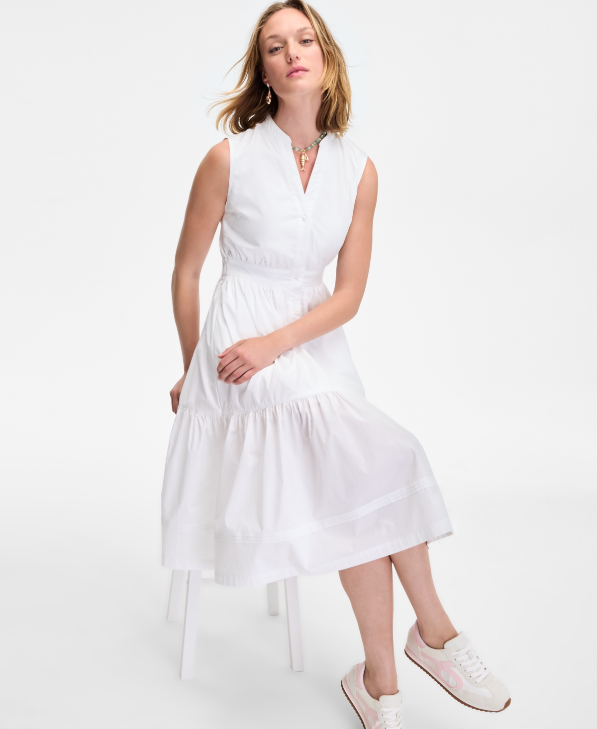 On 34th Women's Sleeveless Tiered Midi Shirtdress, Exclusively At Macy's