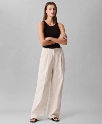 Women's Cotton-Linen Pleated Wide-Leg Pants