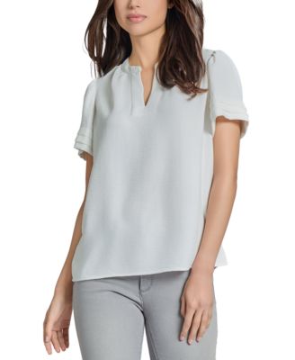 Jones New York - Women's Split-Neck Pleated-Cuff Top