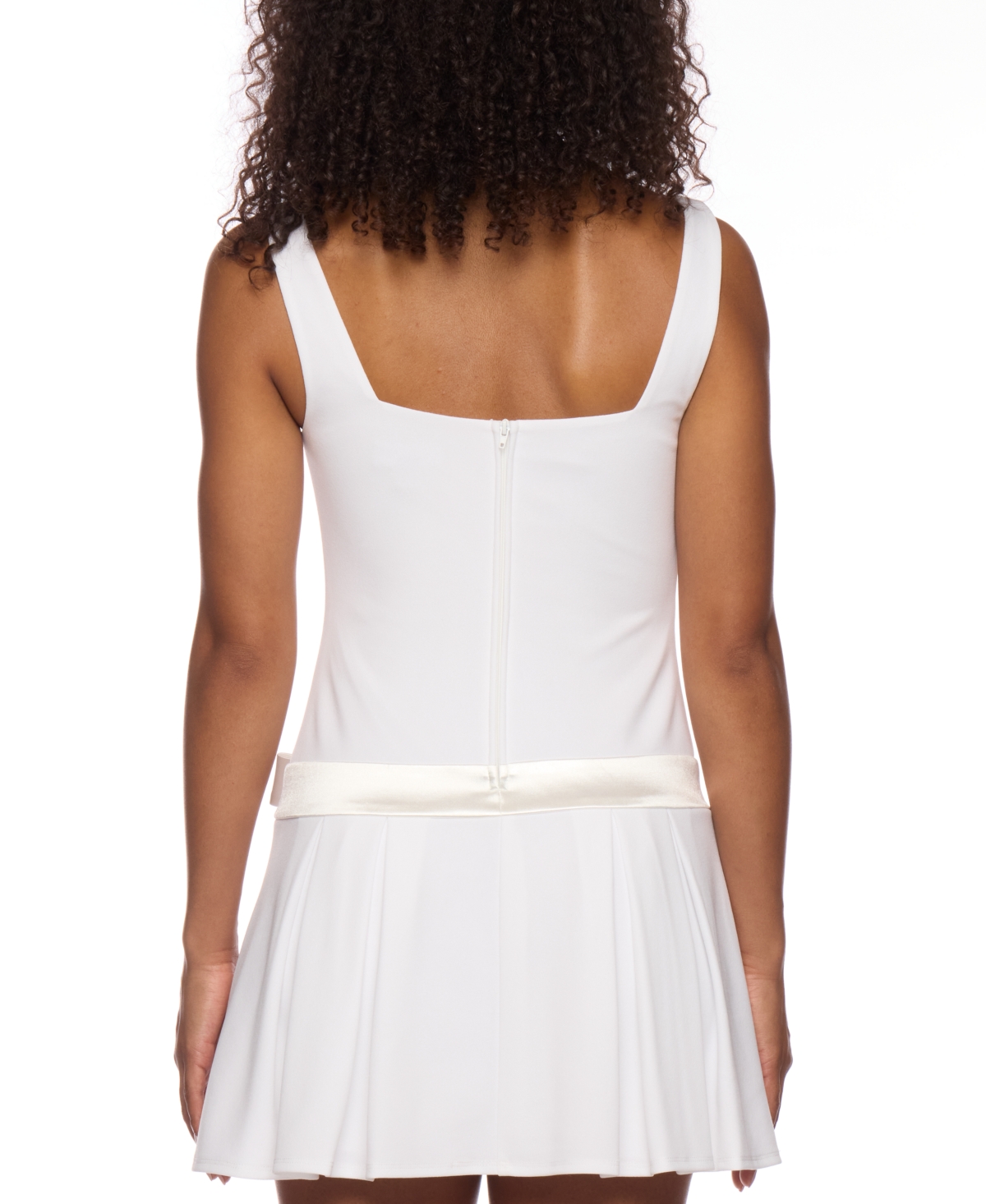 B Darlin Juniors' Drop-waist Square-neck Bow-trim Dress In White