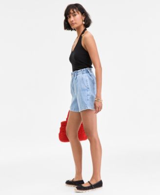 Women's Denim High Rise Paperbag-Waist Shorts, Exclusively at Macy's