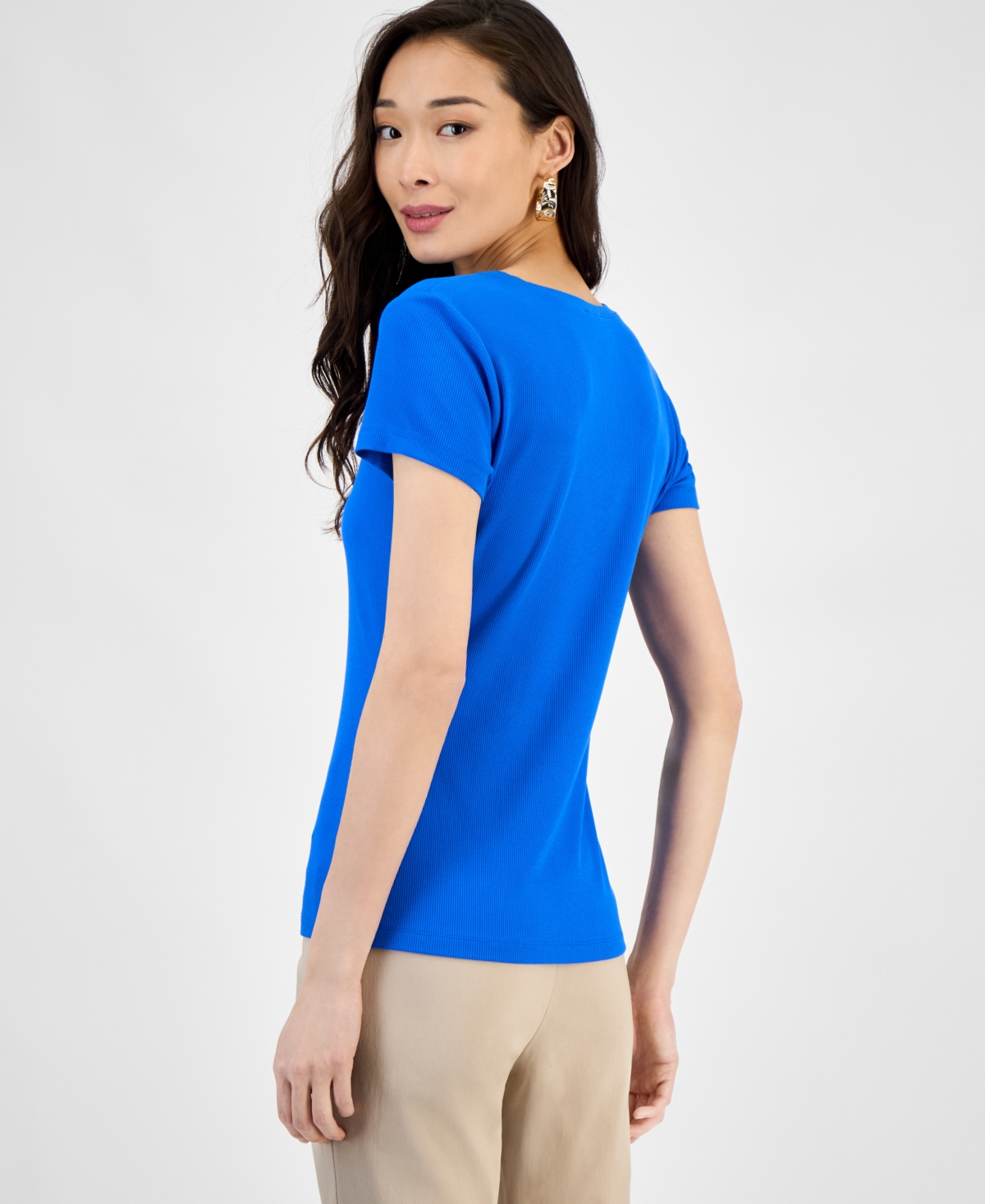 Inc International Concepts Women's Drapy Ribbed V-neck Top, Exclusively At Macy's