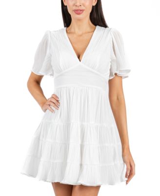 B Darlin - Juniors' Bodre Ruffle-Sleeve Tiered Mini Dress
