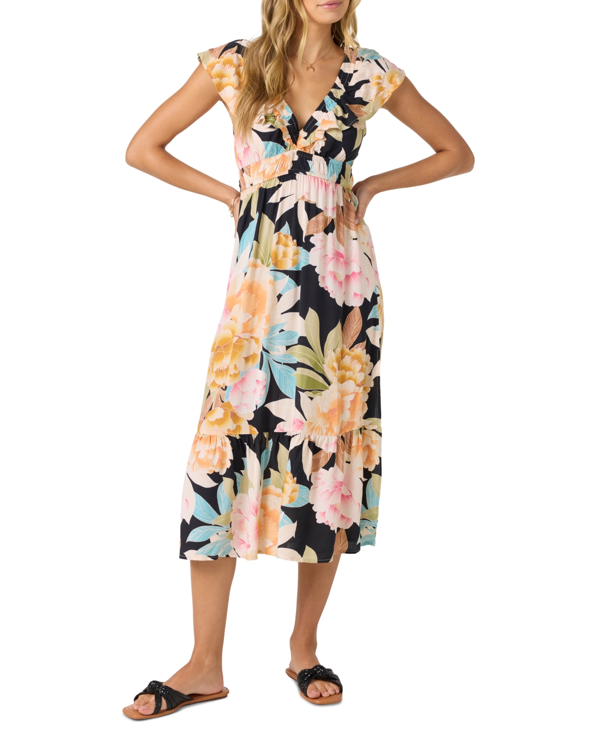 Juniors' Zetta Short-Sleeve V-Neck Midi Dress - Black