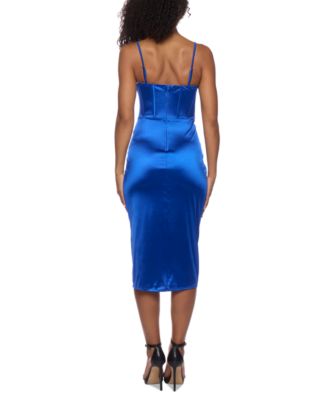 Juniors' Satin Bustier Tulip-Skirt Midi Dress