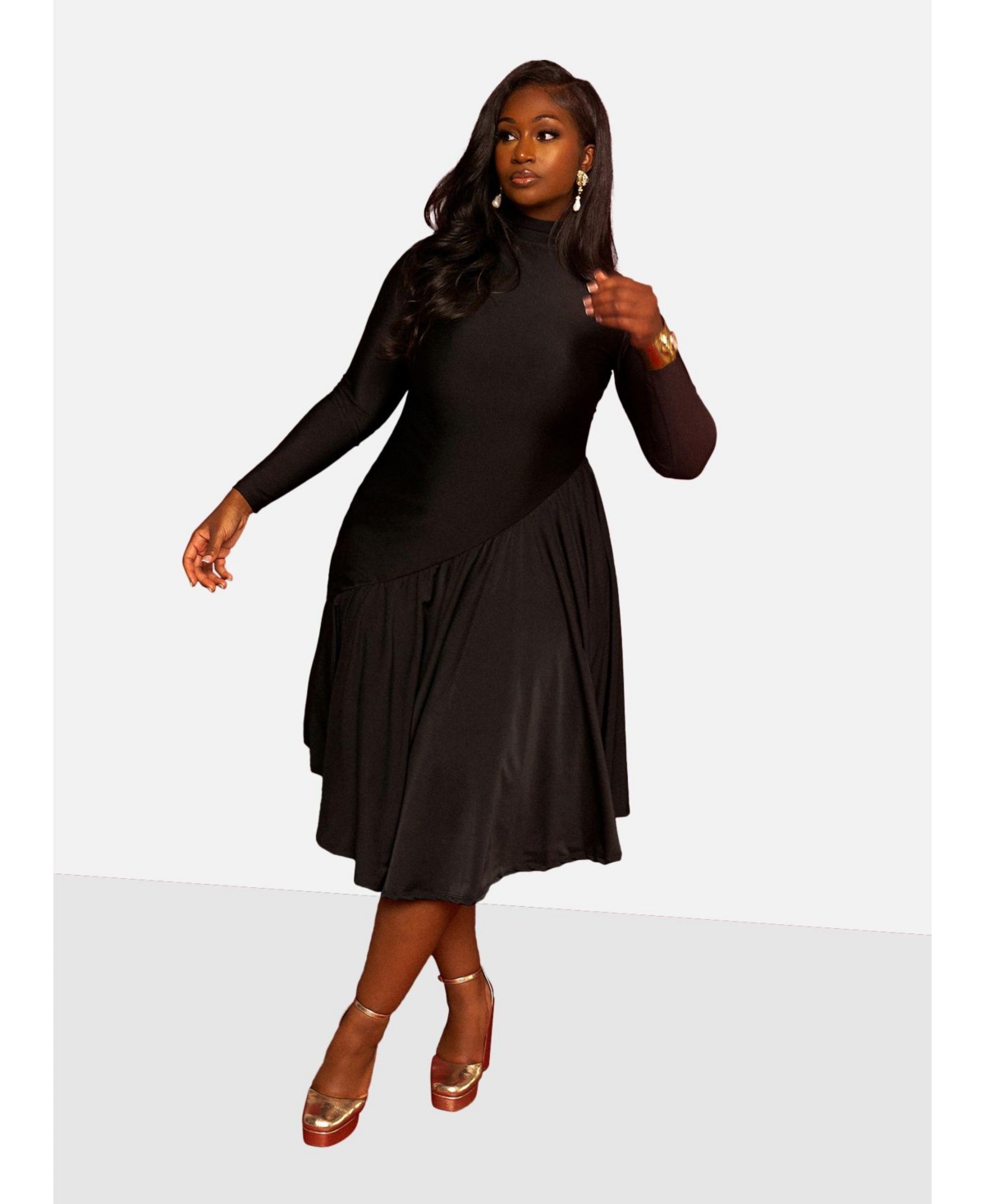 Women's Holly Assymetrical Skater Midi Dress - Black