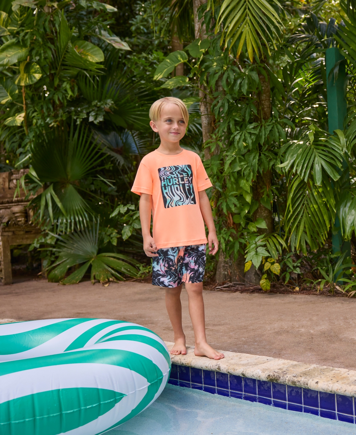 Shop Hurley Little Boys Palm Beach Swim Top & Shorts, 2 Piece Set In Mint
