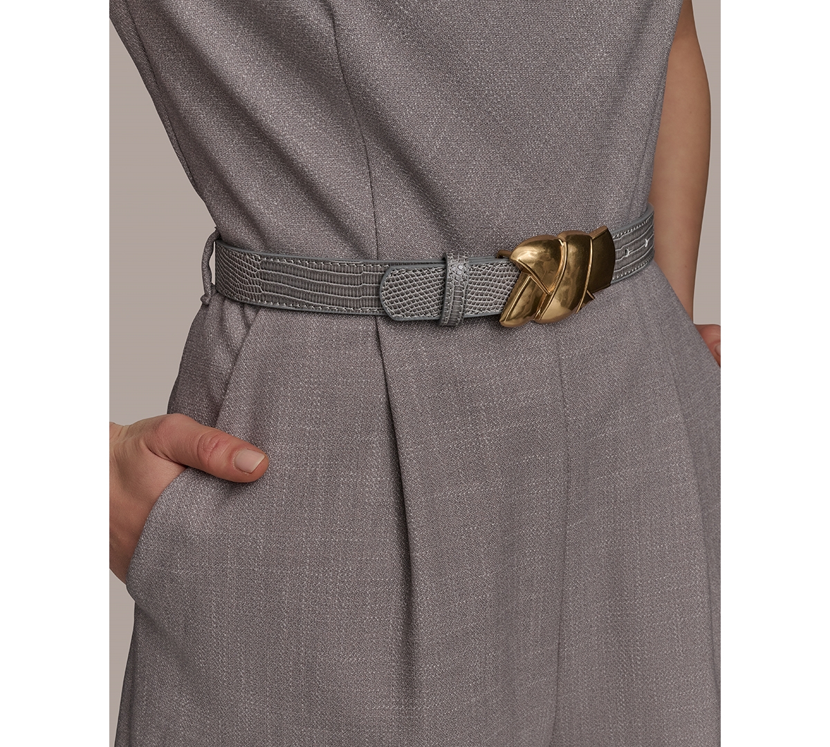 Shop Donna Karan Petite Cowlneck Belted Romper In Clay Limestone