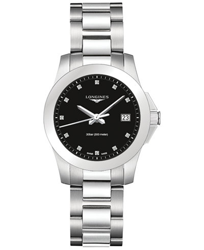 Longines Women's Swiss Conquest Diamond Accent Stainless Steel Bracelet Watch 34mm L33774576