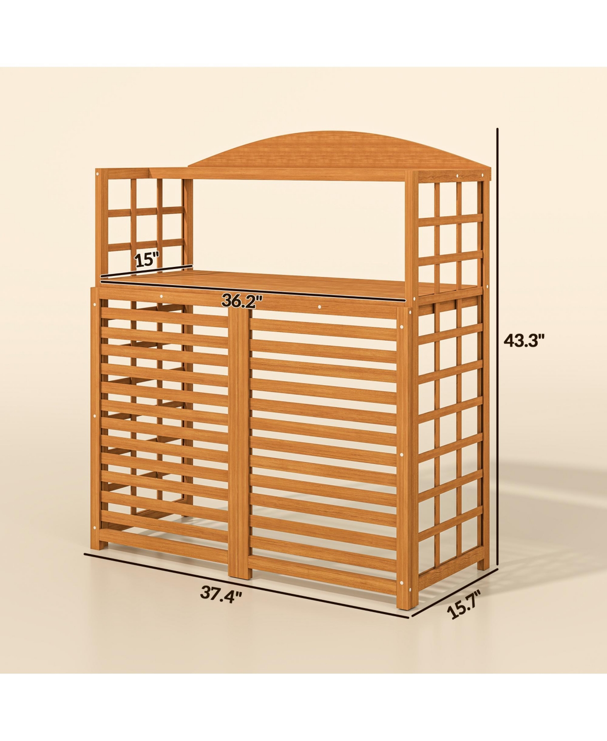 Wood Air Conditioner Fence Privacy Screen Potting Table w/ Shelves - Light brown