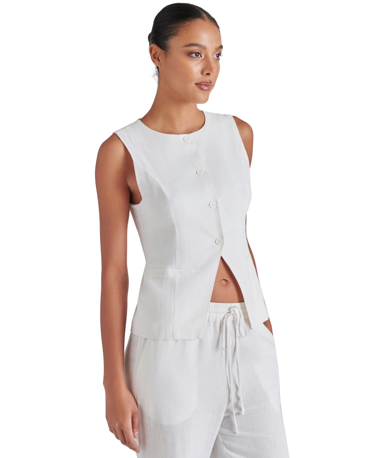 Steve Madden Women's Wesley Crewneck Button-front Vest In White