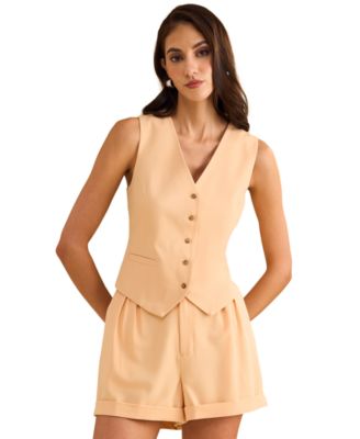 1.STATE - Women's Princess Seam Button-Front Vest