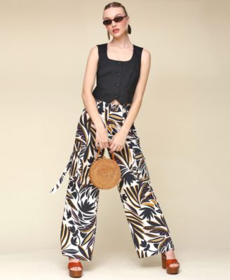 Women's Printed Linen-Blend Cargo Pants