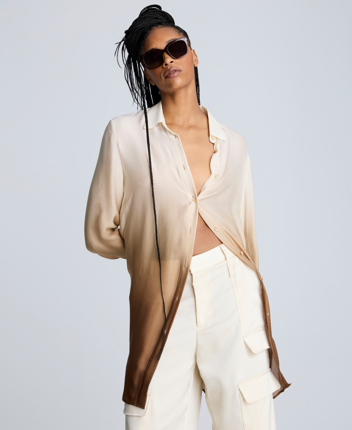 Women's Oversized Ombre Tunic Shirt - Chai Multi