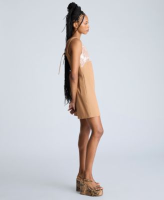 Women's Sequin-Bodice Open-Back Shift Dress