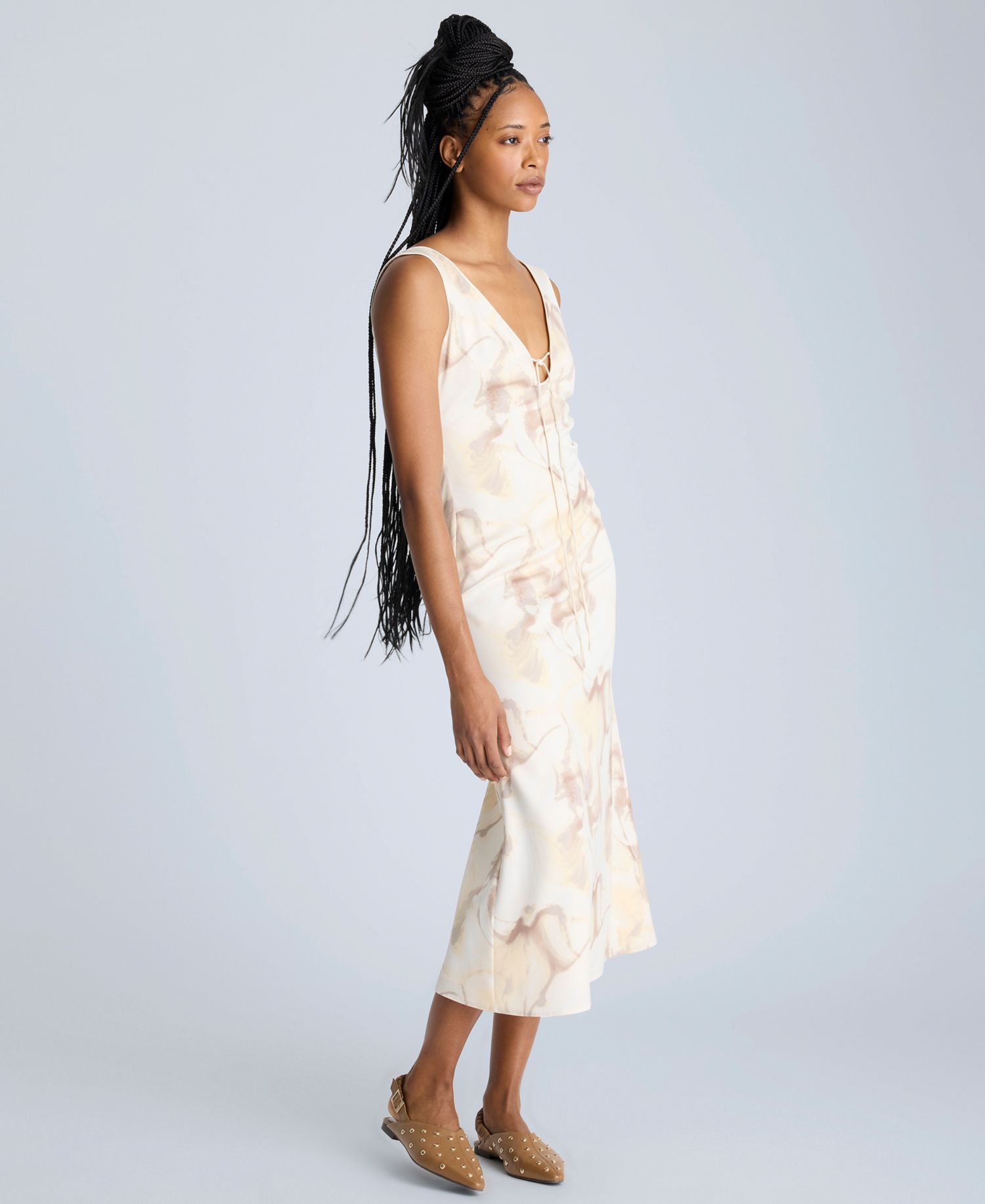 Women's Printed Tie-Detail Midi Dress