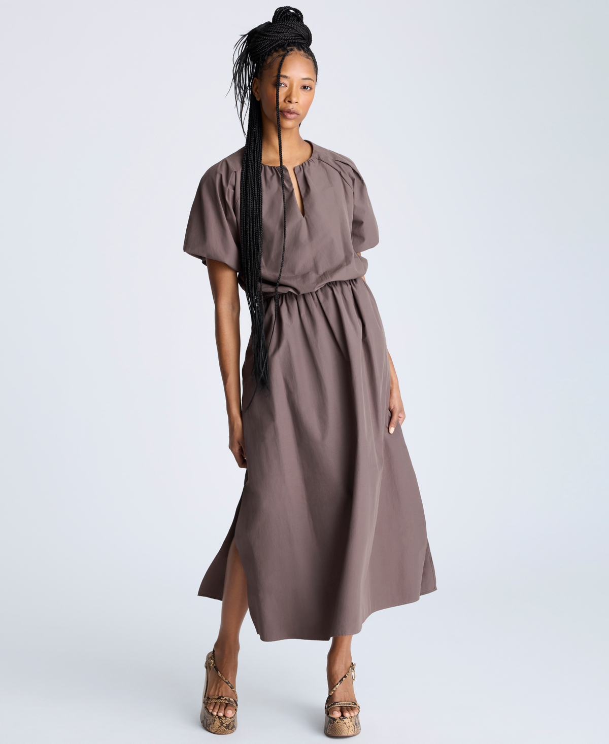 Kenneth Cole Elastic Hem Crop Top In Mocha Brown